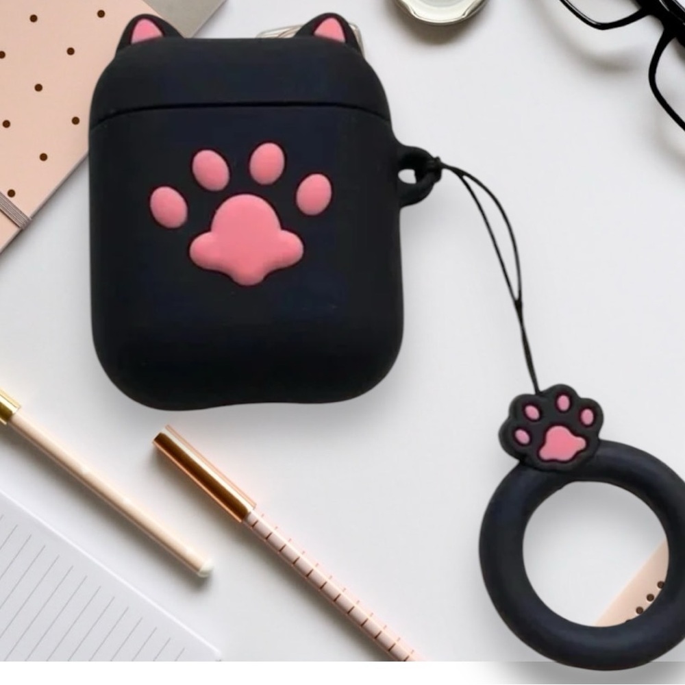 Cat paw Airpods Case for 1 or 2 Generation Silicone earphone buds new black *